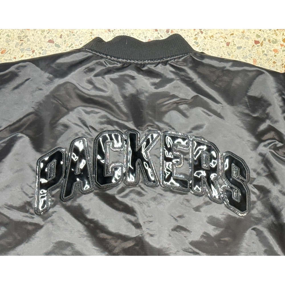 Starter G-III NFL Green Bay Packers Black Satin Long Sleeve Bomber Jacket Size L - Picture 8 of 13